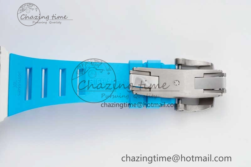 Lightweight RM035 White Carbon SONIC Best Edition Skeleton Dial on Blue Rubber Strap Clone RMUL 9355
