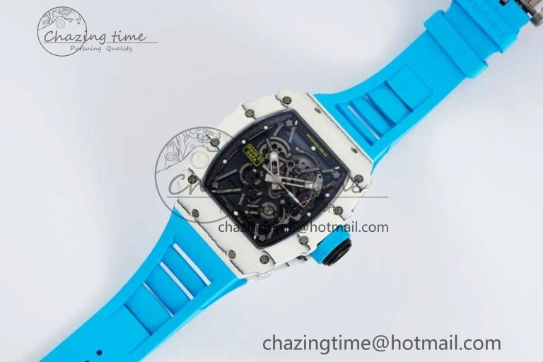 Lightweight RM035 White Carbon SONIC Best Edition Skeleton Dial on Blue Rubber Strap Clone RMUL 9355