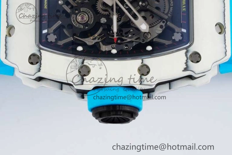 Lightweight RM035 White Carbon SONIC Best Edition Skeleton Dial on Blue Rubber Strap Clone RMUL 9355