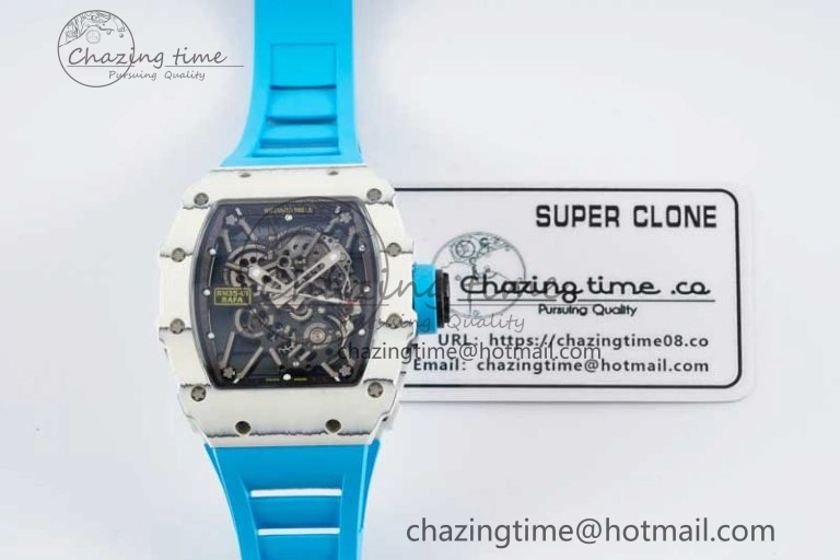 Lightweight RM035 White Carbon SONIC Best Edition Skeleton Dial on Blue Rubber Strap Clone RMUL 9355