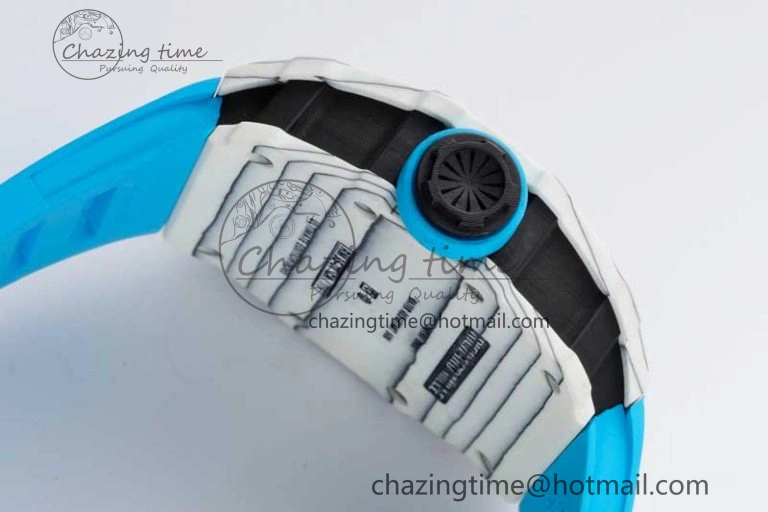 Lightweight RM035 White Carbon SONIC Best Edition Skeleton Dial on Blue Rubber Strap Clone RMUL 9355