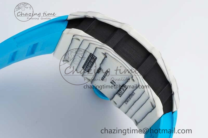 Lightweight RM035 White Carbon SONIC Best Edition Skeleton Dial on Blue Rubber Strap Clone RMUL 9355