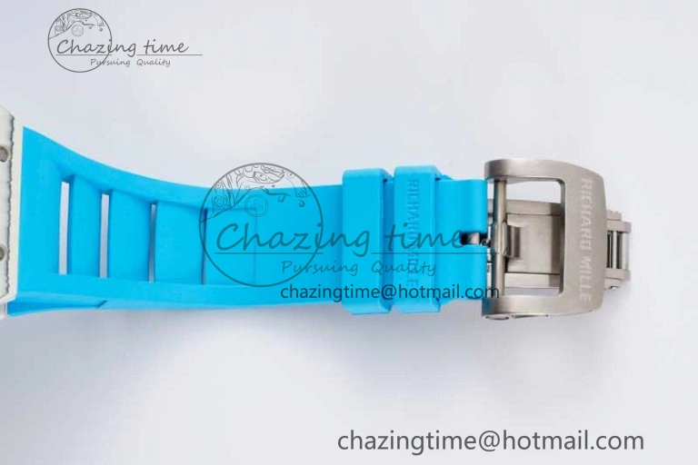 Lightweight RM035 White Carbon SONIC Best Edition Skeleton Dial on Blue Rubber Strap Clone RMUL 9355