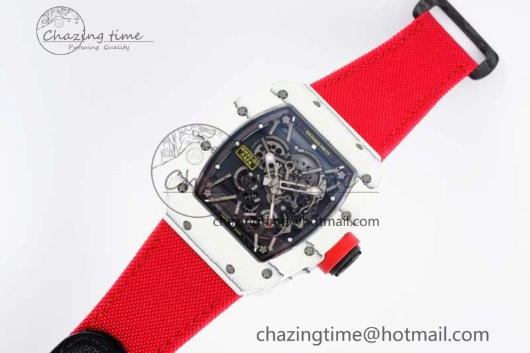 RM035 White Carbon SONIC Best Edition Skeleton Dial on Red Nylon Strap Clone RMUL EasyCare 9348