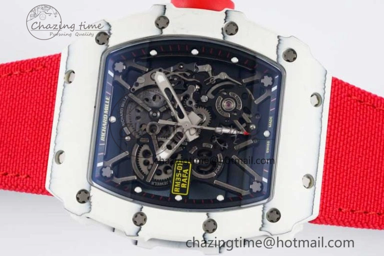 RM035 White Carbon SONIC Best Edition Skeleton Dial on Red Nylon Strap Clone RMUL EasyCare 9348