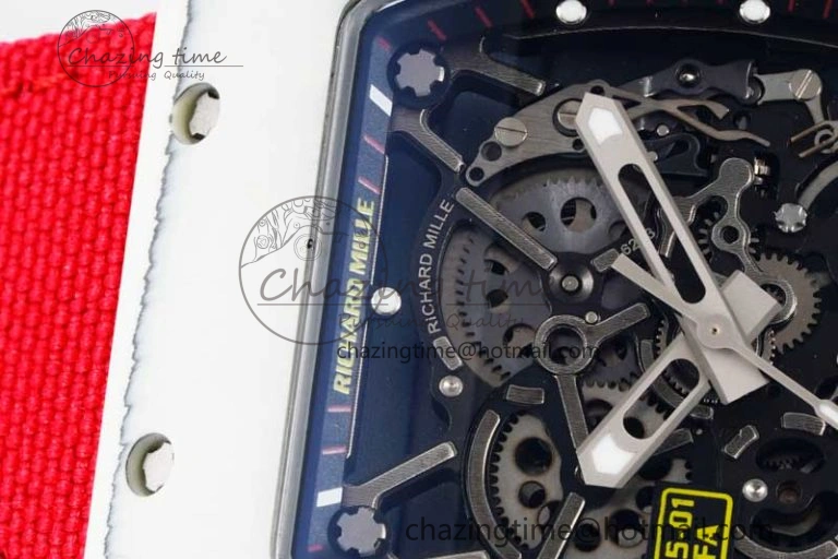 RM035 White Carbon SONIC Best Edition Skeleton Dial on Red Nylon Strap Clone RMUL EasyCare 9348