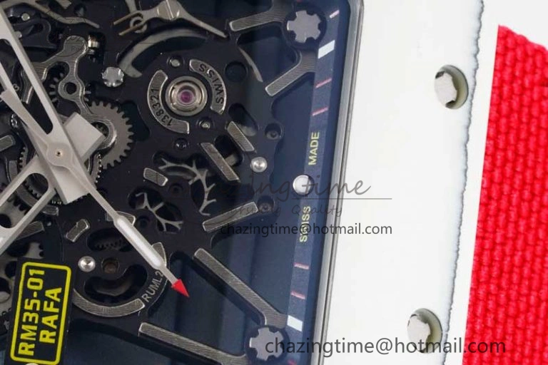 RM035 White Carbon SONIC Best Edition Skeleton Dial on Red Nylon Strap Clone RMUL EasyCare 9348