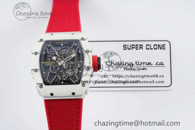 RM035 White Carbon SONIC Best Edition Skeleton Dial on Red Nylon Strap Clone RMUL EasyCare 9348