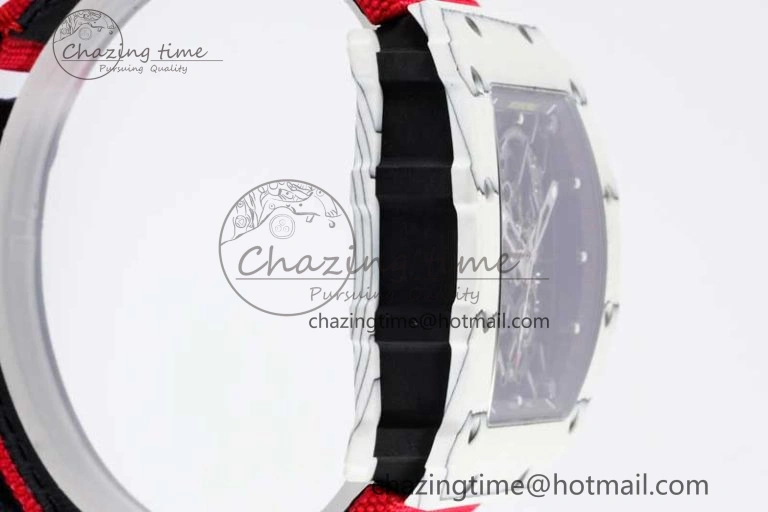 RM035 White Carbon SONIC Best Edition Skeleton Dial on Red Nylon Strap Clone RMUL EasyCare 9348