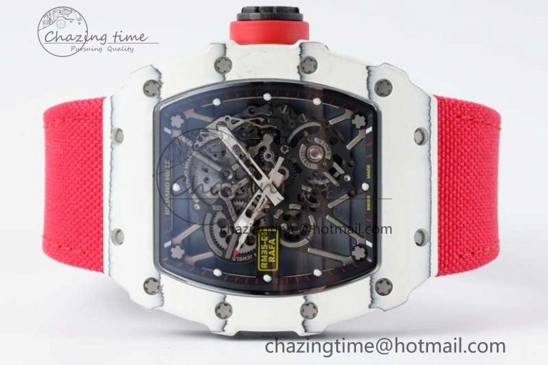 RM035 White Carbon SONIC Best Edition Skeleton Dial on Red Nylon Strap Clone RMUL EasyCare 9348