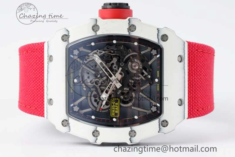 RM035 White Carbon SONIC Best Edition Skeleton Dial on Red Nylon Strap Clone RMUL EasyCare 9348