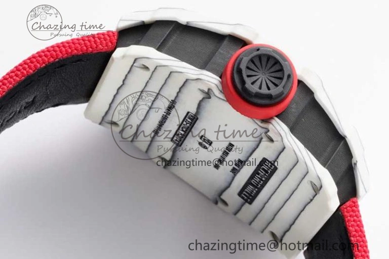 RM035 White Carbon SONIC Best Edition Skeleton Dial on Red Nylon Strap Clone RMUL EasyCare 9348