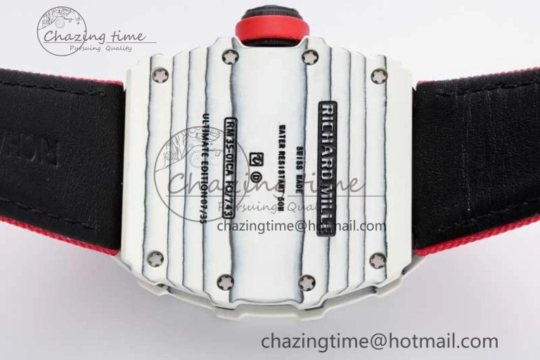 RM035 White Carbon SONIC Best Edition Skeleton Dial on Red Nylon Strap Clone RMUL EasyCare 9348