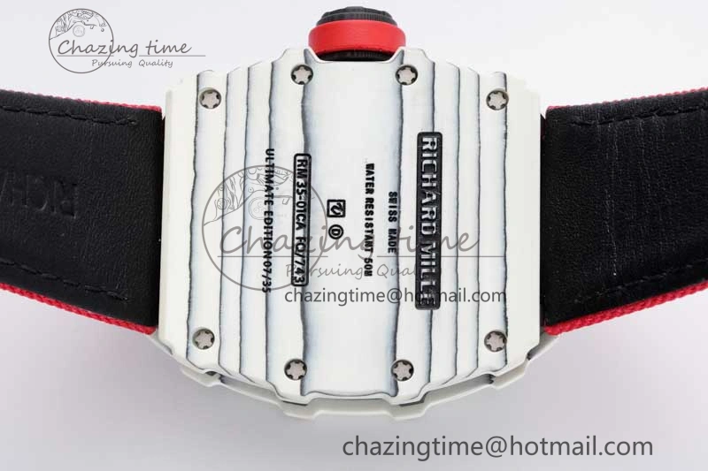 RM035 White Carbon SONIC Best Edition Skeleton Dial on Red Nylon Strap Clone RMUL EasyCare 9348