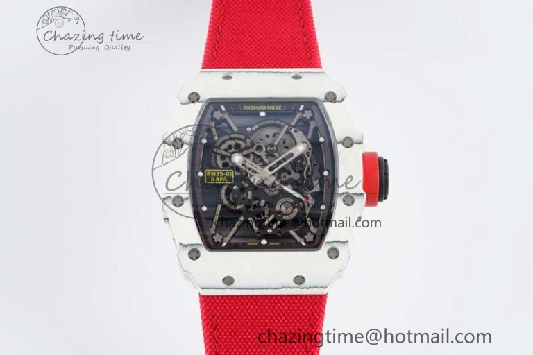 RM035 White Carbon SONIC Best Edition Skeleton Dial on Red Nylon Strap Clone RMUL EasyCare 9348