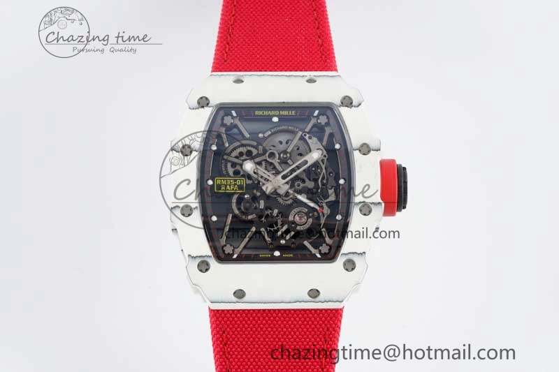 RM035 White Carbon SONIC Best Edition Skeleton Dial on Red Nylon Strap Clone RMUL EasyCare 9348