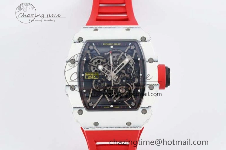 Sleek RM035 White Carbon SONIC Best Edition Skeleton Dial on Red Rubber Strap Clone RMUL 9353