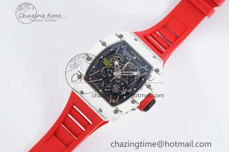 Sleek RM035 White Carbon SONIC Best Edition Skeleton Dial on Red Rubber Strap Clone RMUL 9353