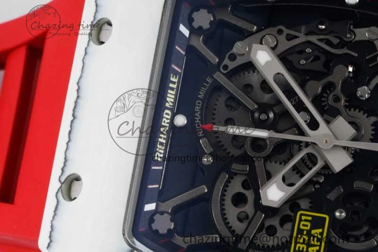 Sleek RM035 White Carbon SONIC Best Edition Skeleton Dial on Red Rubber Strap Clone RMUL 9353