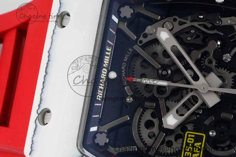 Sleek RM035 White Carbon SONIC Best Edition Skeleton Dial on Red Rubber Strap Clone RMUL 9353