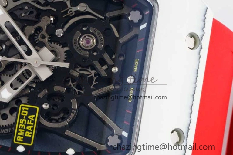 Sleek RM035 White Carbon SONIC Best Edition Skeleton Dial on Red Rubber Strap Clone RMUL 9353