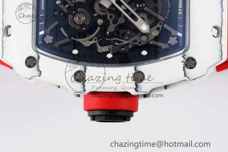 Sleek RM035 White Carbon SONIC Best Edition Skeleton Dial on Red Rubber Strap Clone RMUL 9353