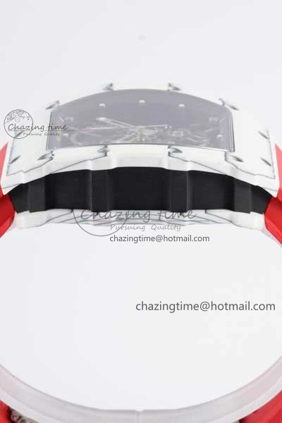 Sleek RM035 White Carbon SONIC Best Edition Skeleton Dial on Red Rubber Strap Clone RMUL 9353