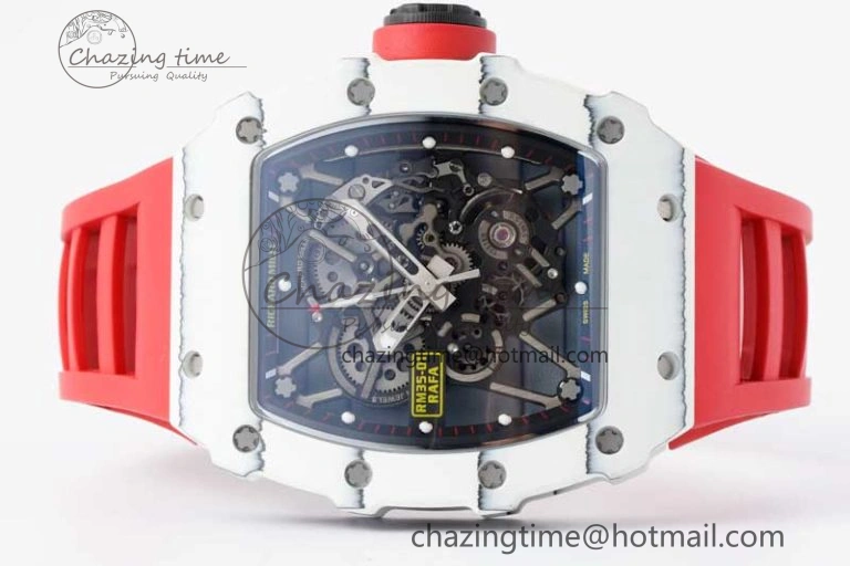 Sleek RM035 White Carbon SONIC Best Edition Skeleton Dial on Red Rubber Strap Clone RMUL 9353