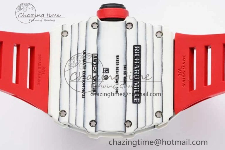 Sleek RM035 White Carbon SONIC Best Edition Skeleton Dial on Red Rubber Strap Clone RMUL 9353