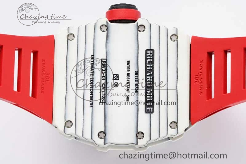 Sleek RM035 White Carbon SONIC Best Edition Skeleton Dial on Red Rubber Strap Clone RMUL 9353