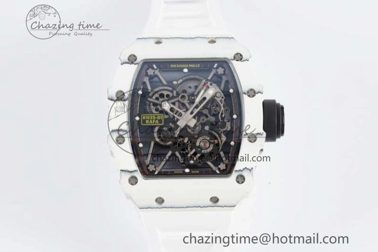 BestValue RM035 White Carbon SONIC Best Edition Skeleton Dial on White Rubber Strap Clone RMUL 9356