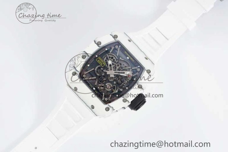 BestValue RM035 White Carbon SONIC Best Edition Skeleton Dial on White Rubber Strap Clone RMUL 9356