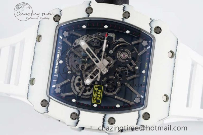BestValue RM035 White Carbon SONIC Best Edition Skeleton Dial on White Rubber Strap Clone RMUL 9356
