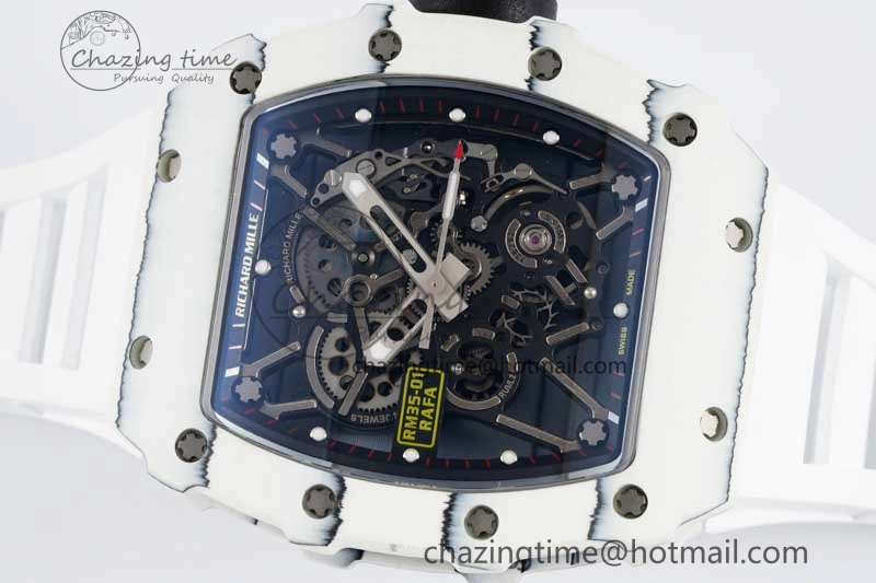 BestValue RM035 White Carbon SONIC Best Edition Skeleton Dial on White Rubber Strap Clone RMUL 9356