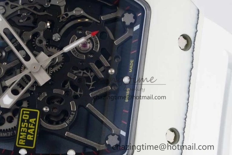 BestValue RM035 White Carbon SONIC Best Edition Skeleton Dial on White Rubber Strap Clone RMUL 9356