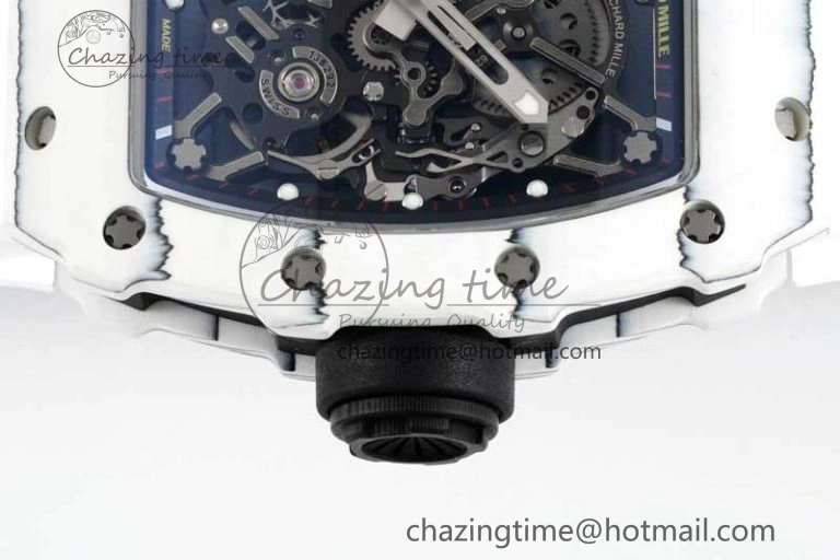 BestValue RM035 White Carbon SONIC Best Edition Skeleton Dial on White Rubber Strap Clone RMUL 9356