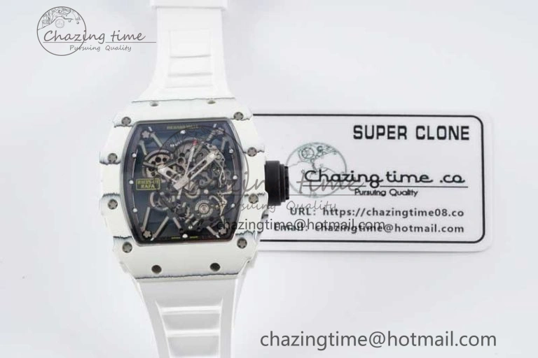 BestValue RM035 White Carbon SONIC Best Edition Skeleton Dial on White Rubber Strap Clone RMUL 9356