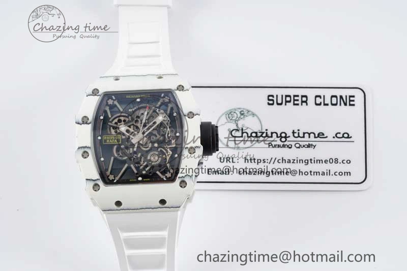 BestValue RM035 White Carbon SONIC Best Edition Skeleton Dial on White Rubber Strap Clone RMUL 9356