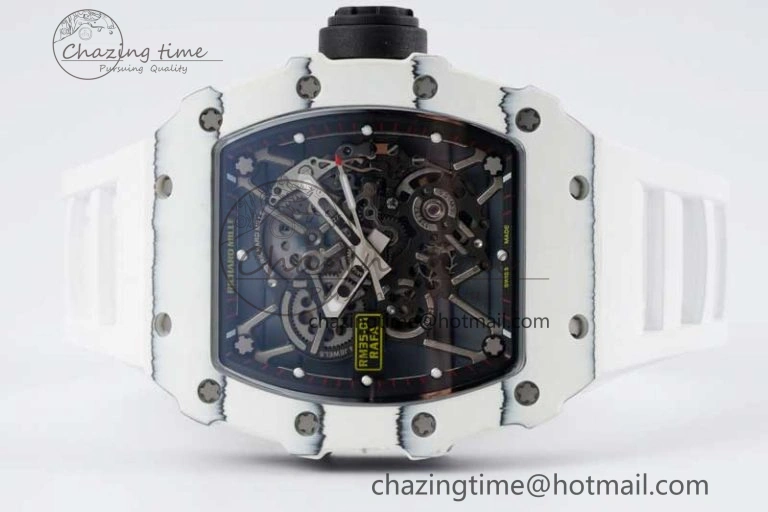 BestValue RM035 White Carbon SONIC Best Edition Skeleton Dial on White Rubber Strap Clone RMUL 9356