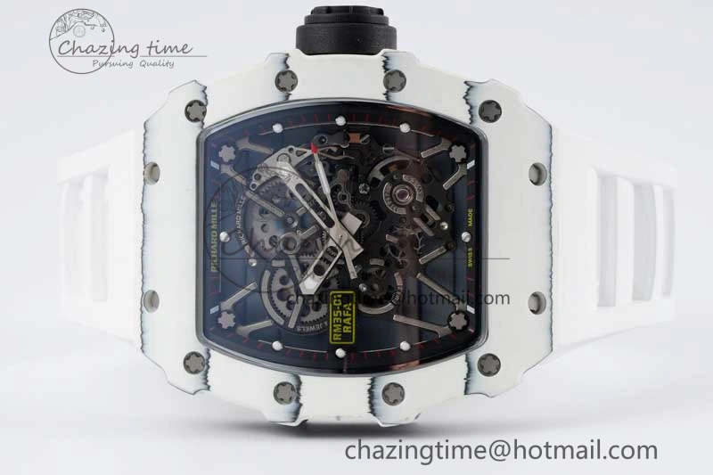 BestValue RM035 White Carbon SONIC Best Edition Skeleton Dial on White Rubber Strap Clone RMUL 9356