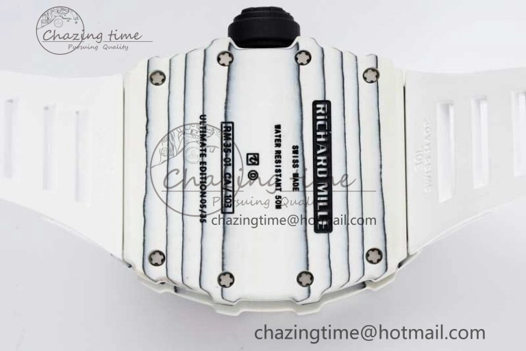 BestValue RM035 White Carbon SONIC Best Edition Skeleton Dial on White Rubber Strap Clone RMUL 9356