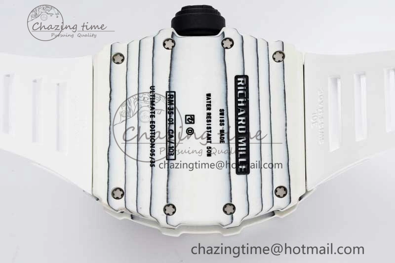 BestValue RM035 White Carbon SONIC Best Edition Skeleton Dial on White Rubber Strap Clone RMUL 9356