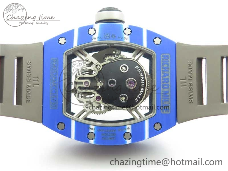 AllSeason RM052-01 Tourbillon PVD Blue Bezel JBF Best Edition Skeleton Dial on Gray Rubber Strap 9418
