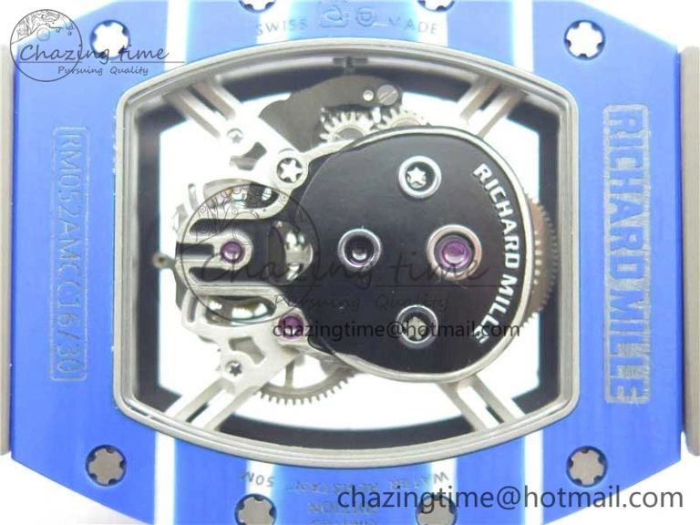 AllSeason RM052-01 Tourbillon PVD Blue Bezel JBF Best Edition Skeleton Dial on Gray Rubber Strap 9418