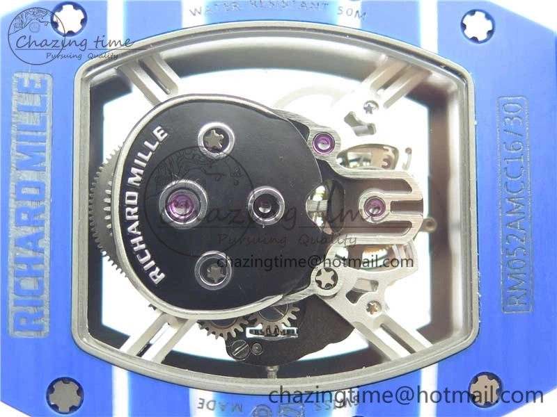 AllSeason RM052-01 Tourbillon PVD Blue Bezel JBF Best Edition Skeleton Dial on Gray Rubber Strap 9418