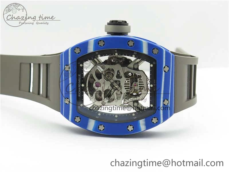 AllSeason RM052-01 Tourbillon PVD Blue Bezel JBF Best Edition Skeleton Dial on Gray Rubber Strap 9418