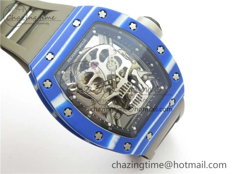 AllSeason RM052-01 Tourbillon PVD Blue Bezel JBF Best Edition Skeleton Dial on Gray Rubber Strap 9418