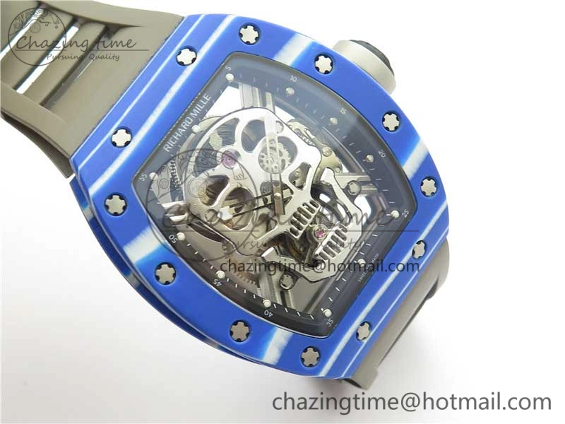AllSeason RM052-01 Tourbillon PVD Blue Bezel JBF Best Edition Skeleton Dial on Gray Rubber Strap 9418