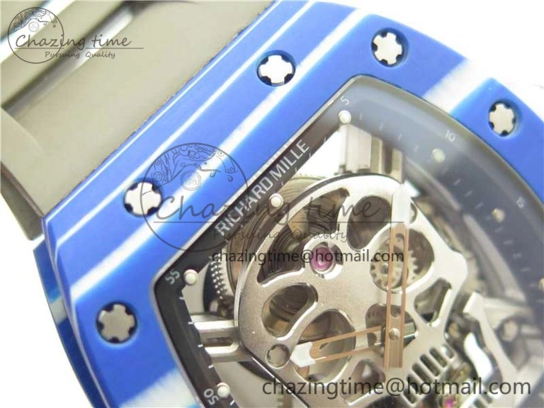 AllSeason RM052-01 Tourbillon PVD Blue Bezel JBF Best Edition Skeleton Dial on Gray Rubber Strap 9418