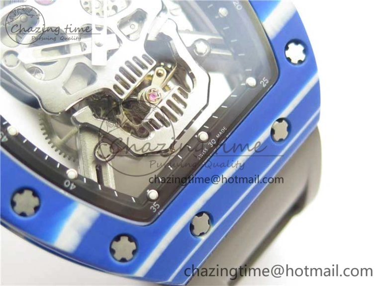 AllSeason RM052-01 Tourbillon PVD Blue Bezel JBF Best Edition Skeleton Dial on Gray Rubber Strap 9418